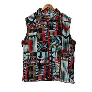 Columbia Vest Mens Large Fleece Zip Front Retro Aztec Pattern Outdoors